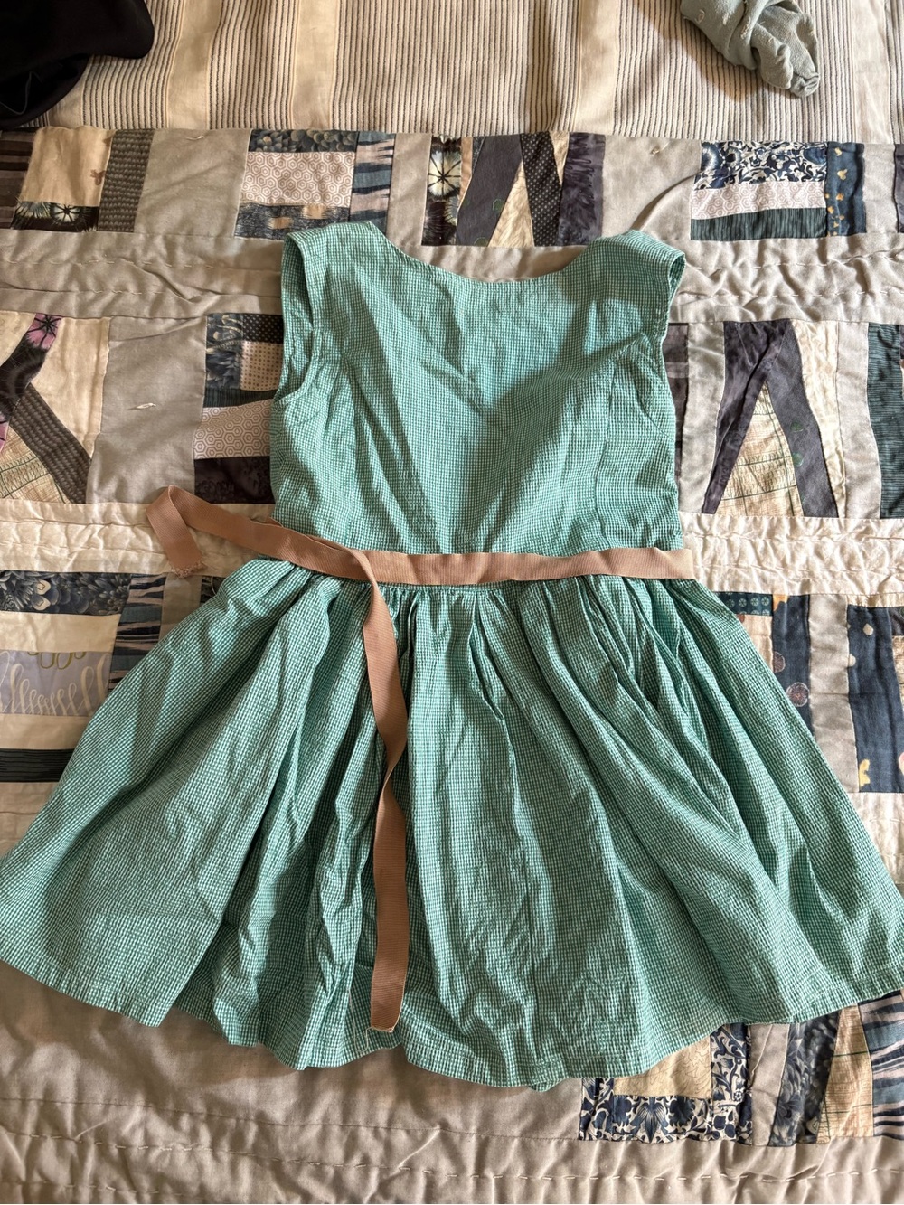Caramel Baby Green Gingham Dress